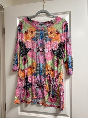 SHANA Multicolor Floral Tunic in Pink, Green & Orange